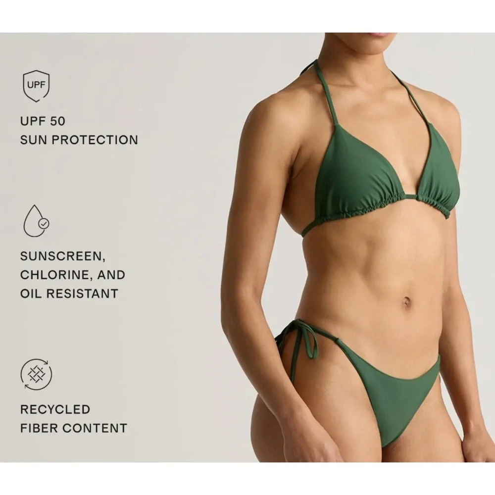 Quince‎ Triangle Bikini Top Recycled Palm Green Small NWT Halter Swimwear Barbie